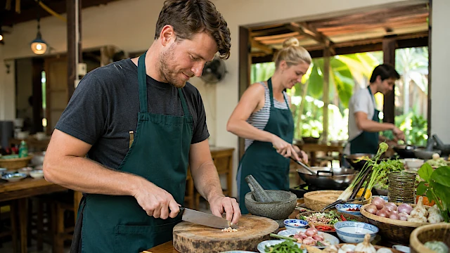 2 travellers on the Thai cookery class excursion in Chiang Mai