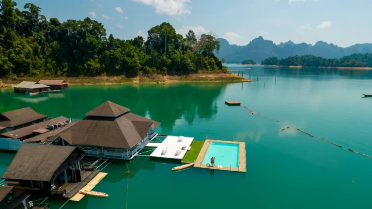 Khao Sok floating hotel with a pool